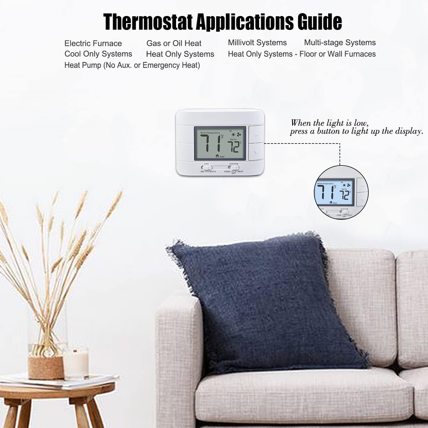 Aowel 2 Heat/ 2 Cool Non-Programmable Thermostat for Conventional System