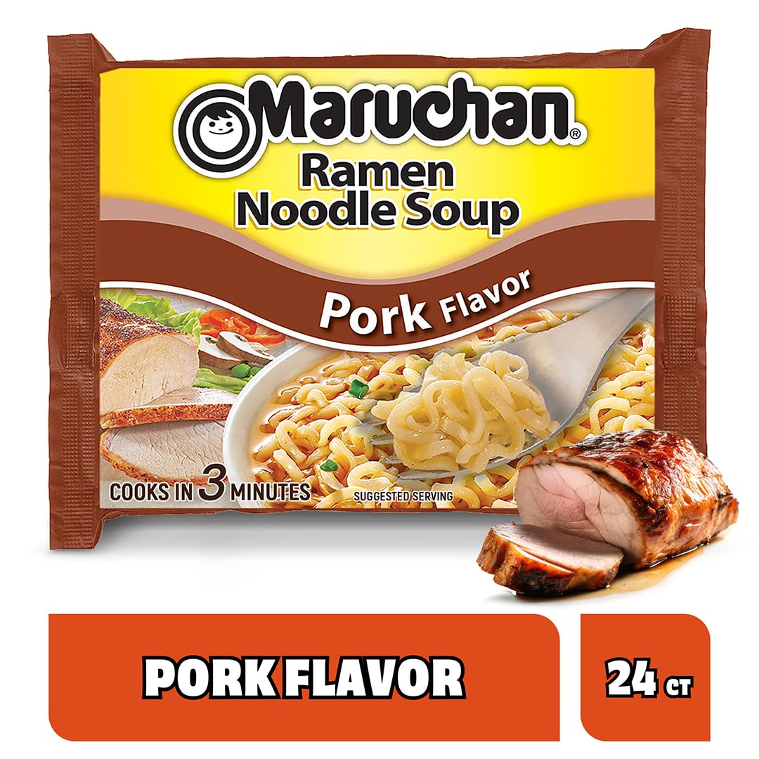 Maruchan Ramen Noodle Soup, Pork Flavor – Japanese-Style Instant Noodles, Quick & Easy Meal for Kids, Students & Busy Families – 3 Oz. (24 Pack)