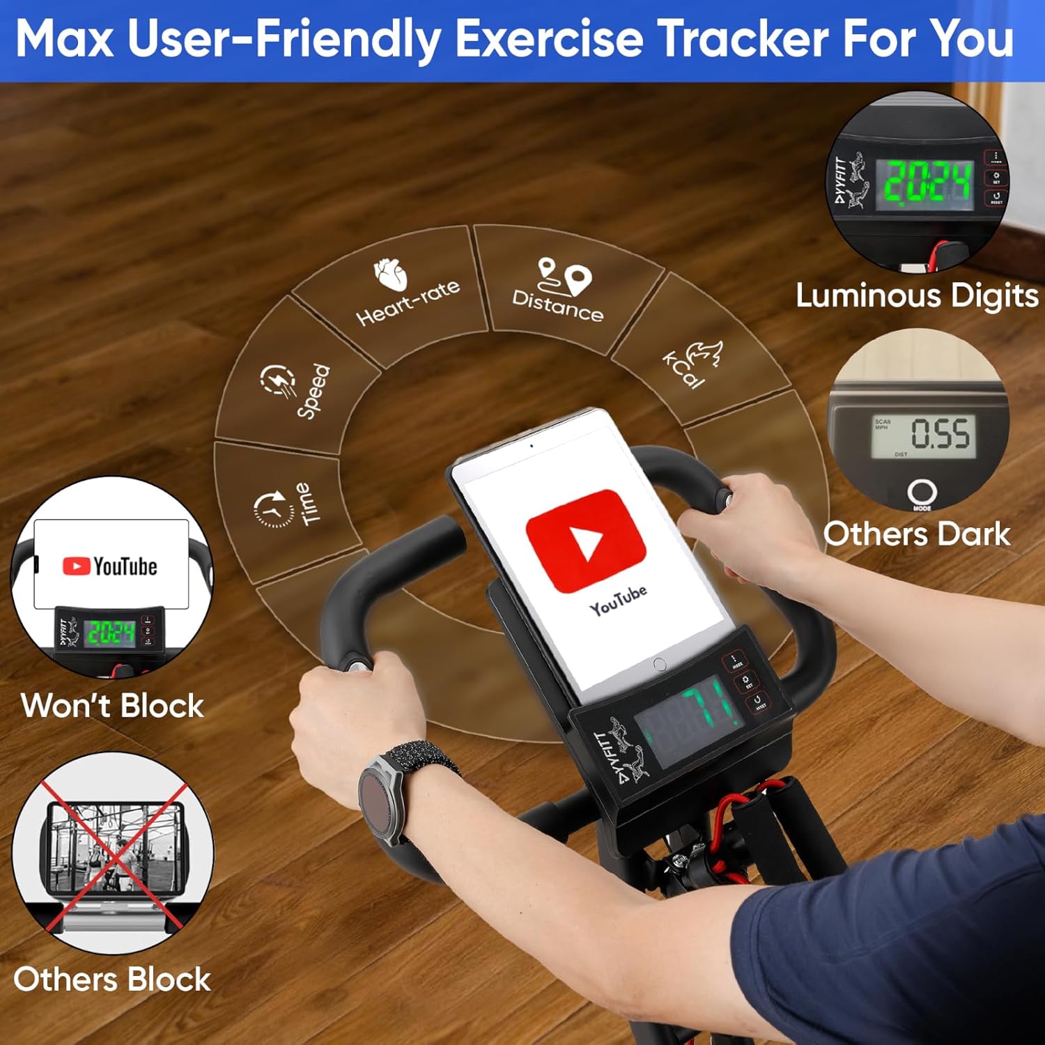 3-IN-1 Exercise Bike with Luminous Digits Display | Folding Stationary Bikes for Home Seniors | Compact Workout Bike with Fully Support Backrest