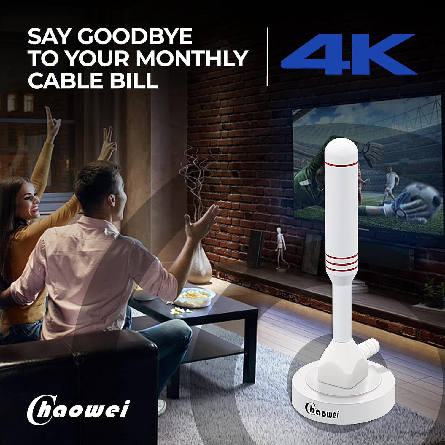 Chaowei 2026 TV Antenna for Smart TV Indoor (16.5ft) Cable | Long Range HD Digital Antenna for Local Channels with Strong Magnetic Base, 360° Reception, Supports 4K 1080P HDTV