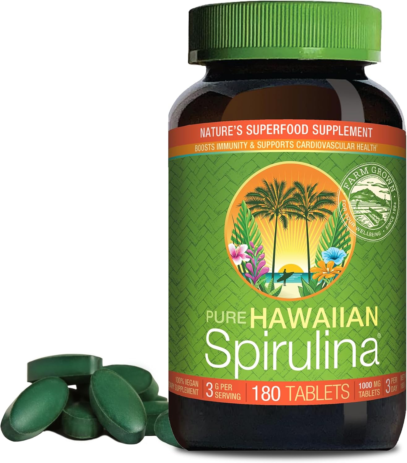 Nutrex Hawaii Pure Hawaiian Spirulina Tablets, Vegan, 500 mg, 400 Count | Spirulina Farm Grown in Kona, Hawaii, Non-GMO, Glyphosate Residue Free, 3rd Party Tested, 60% Protein, Superfood Supplement