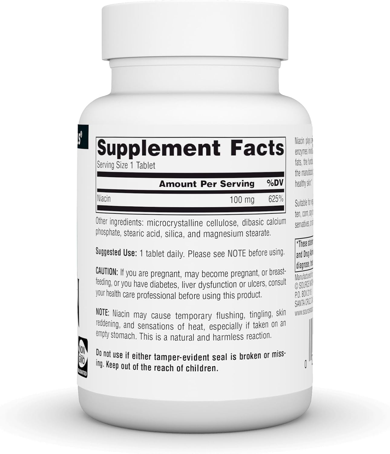 Source Naturals Niacin, Vitamin B-3, Non-GMO, 100 mg - 250 Tablets