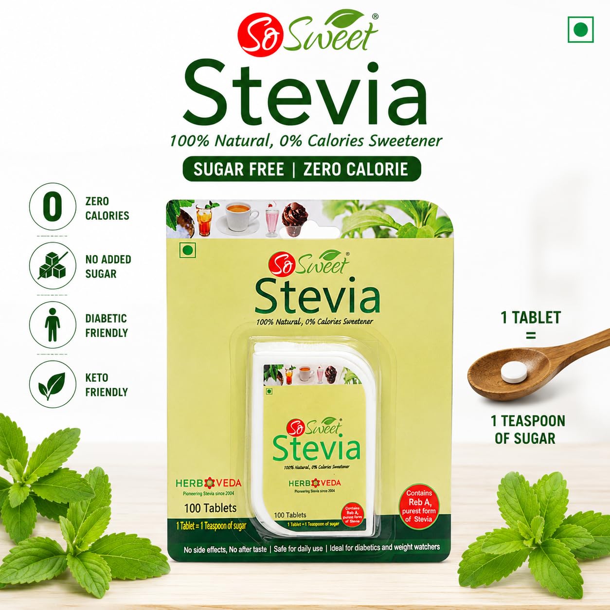 So Sweet Stevia 500 Tablet Dispenser - Natural Sweetener, Zero Calories, Keto-Friendly, Sugar Substitute, No Artificial Flavors, Convenient Travel Size