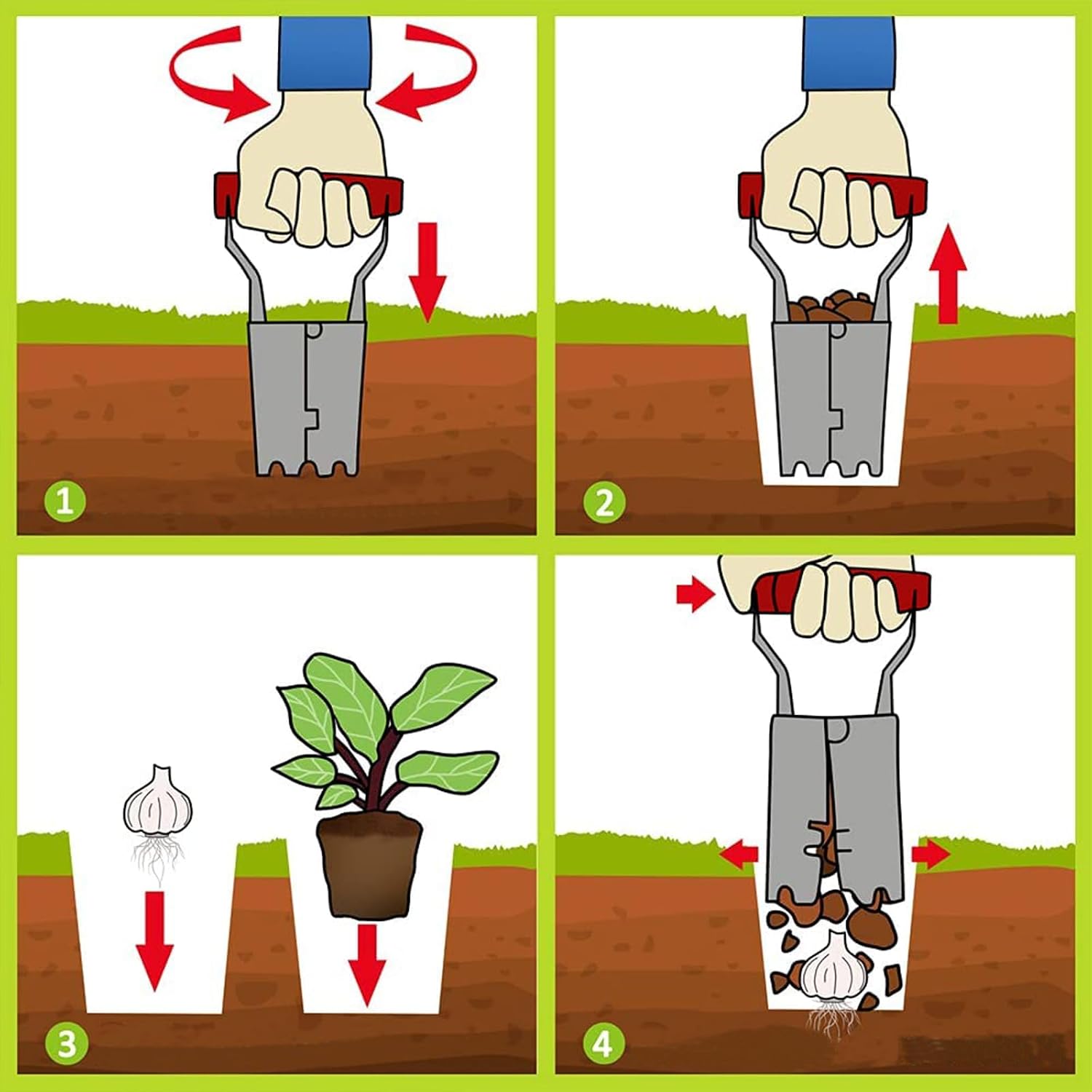 FLORA GUARD Bulb Planter with Depth Markers | Automatic Soil Releasing Seed Bulb Transplanter for Planting/Digging Tulips, Daffodils, Dahlias and More