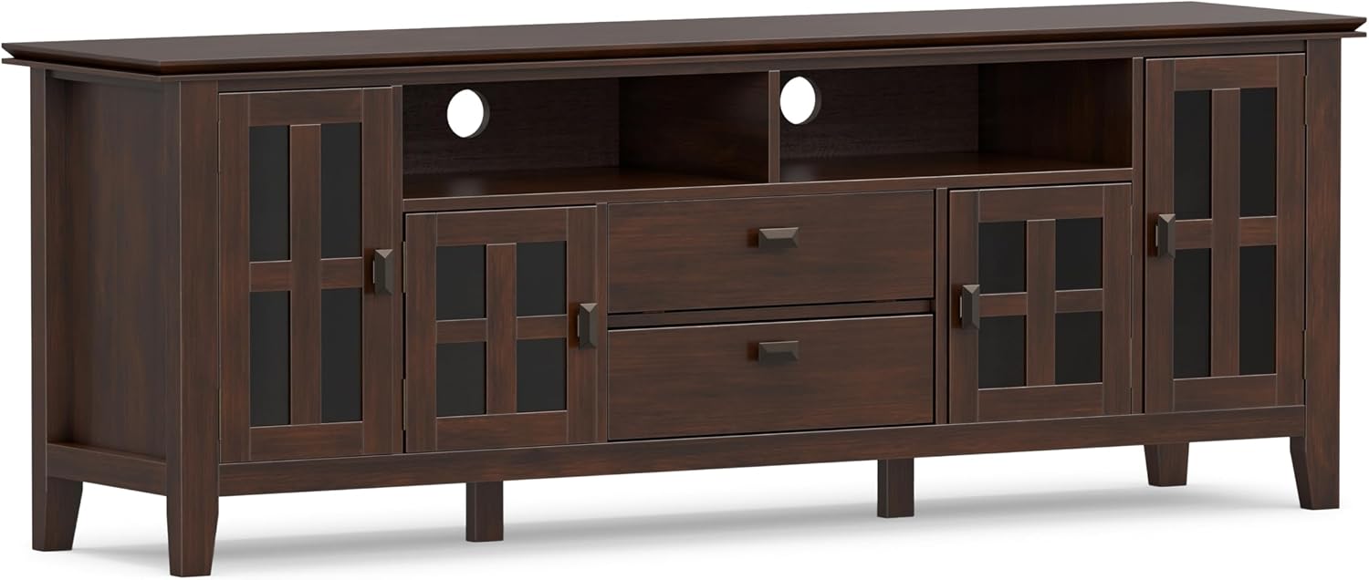 SIMPLIHOME Artisan 53" Wide Solid Wood TV Stand in Russet Brown