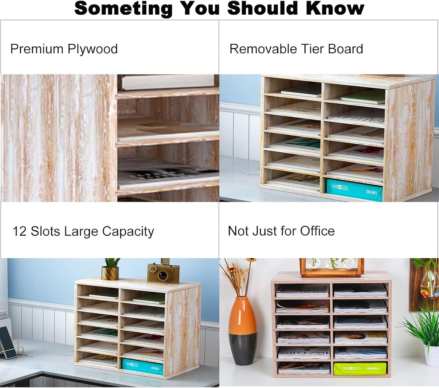 TQVAI Wood Literature Organizer, 27 Slots Hold 13500 Sheets A4 Papers, Wooden Desk File Paper Storage Organizer with Adjustable Shelves