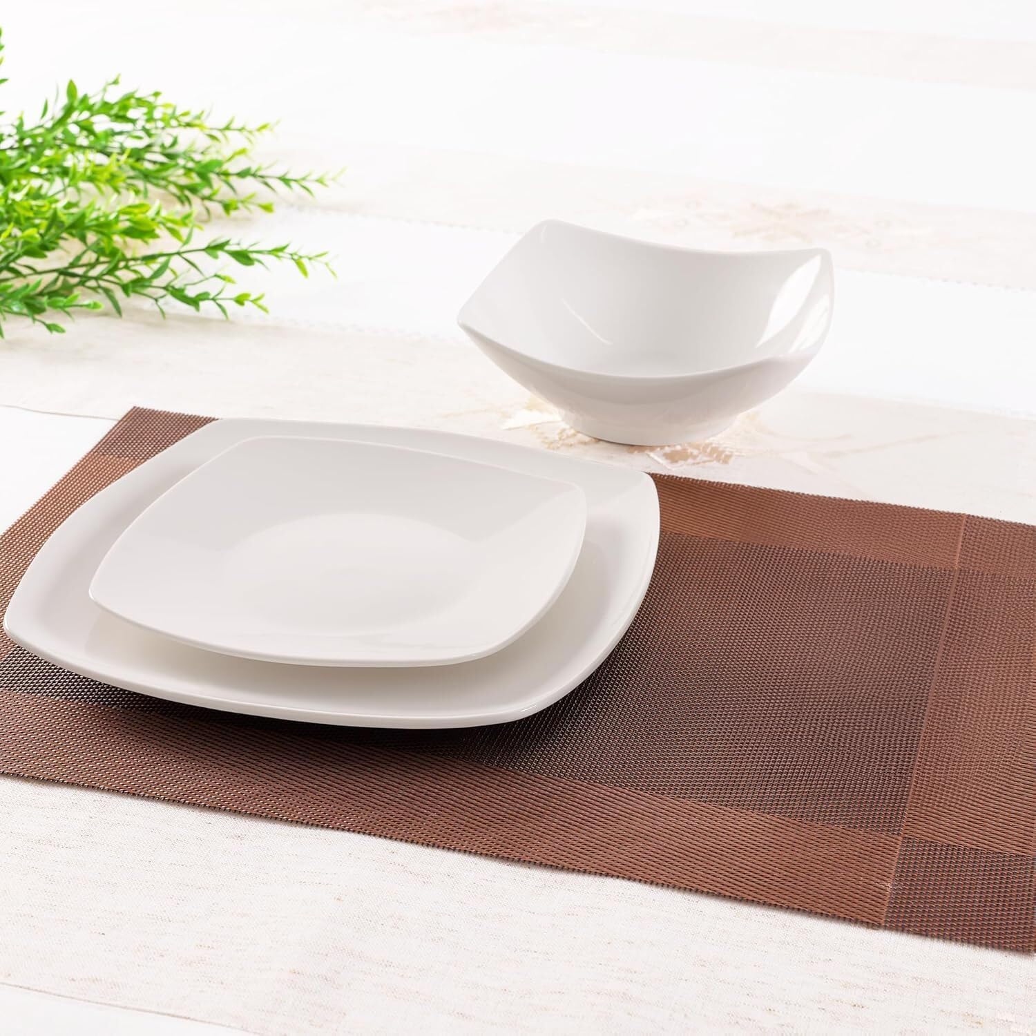 Zulay Kitchen Luna Plates and Bowls Sets, 16 Piece Modern Porcelain Dish Set for 4, Chip and Scratch Resistant Square Dinnerware Set