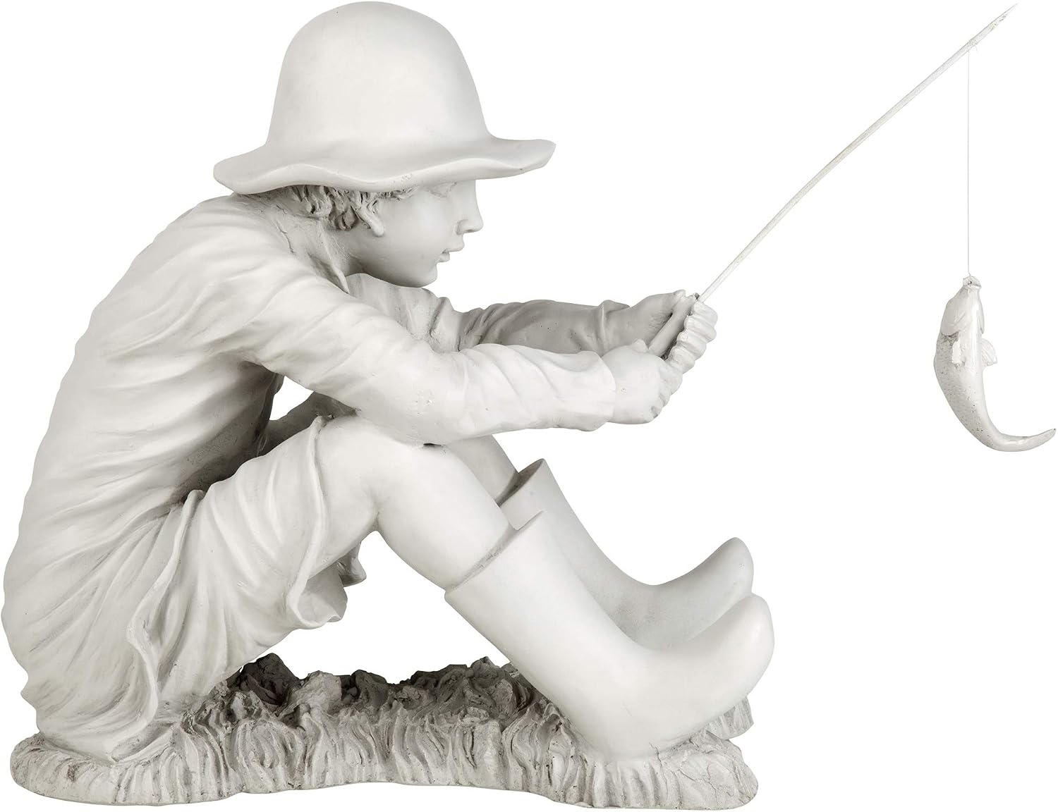Design Toscano Frederic the Little Fisherman of Avignon Boy Fishing Garden Statue, 15 Inch Tall, Cast Stone Resin, Two Tone Stone Finish
