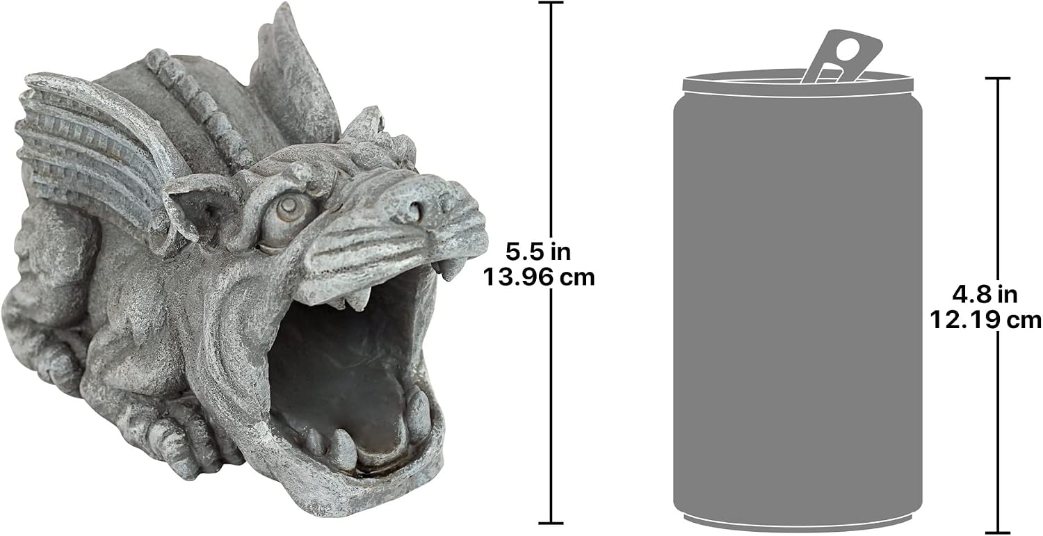 Design Toscano Roland the Gothic Gargoyle Gutter Guardian Rain Downspout Extension Outdoor Statue, 10 Inch Long, Cast Stone Resin, Grey Stone Finish