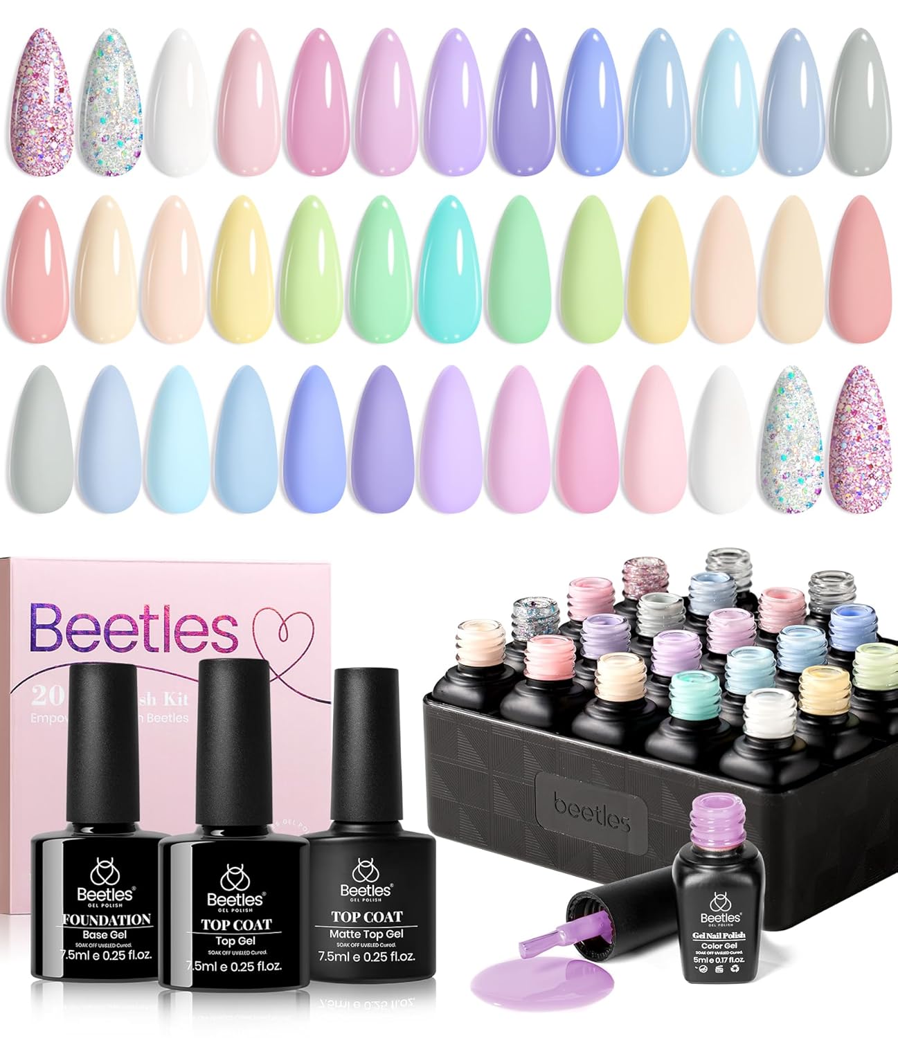Beetles Gel Nail Polish Set with Base Glossy Matte Top Coat Macaron Gel