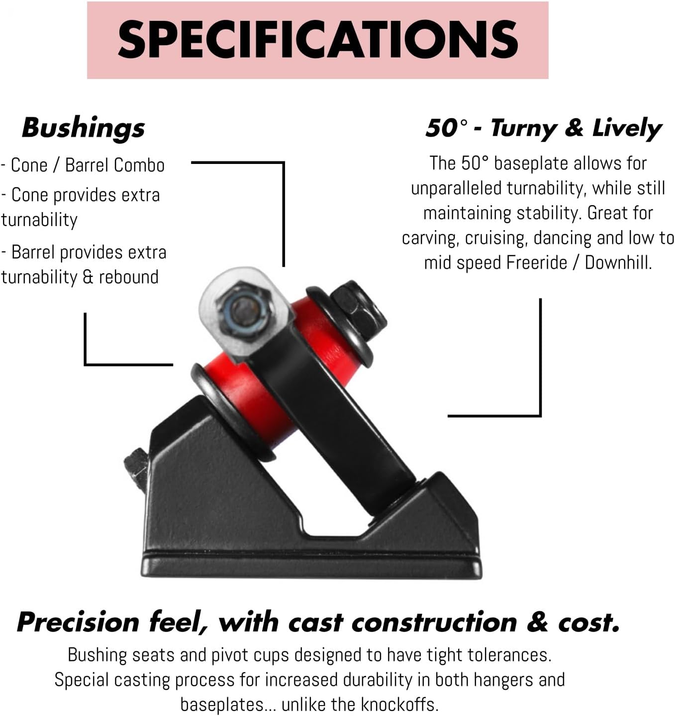 Caliber 3 Trucks 50° - Longboard Skateboard Trucks - for Downhill, DIY Electric Skateboard, Cruising, Freeride, Sliding, Eboard, Carving, Beginners.