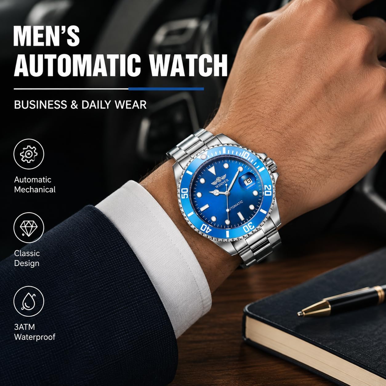 MASTOP Mens Automatic Mechanical Watches Stainless Steel Waterproof Luxury Watch for Men Reloj Automático para Hombre
