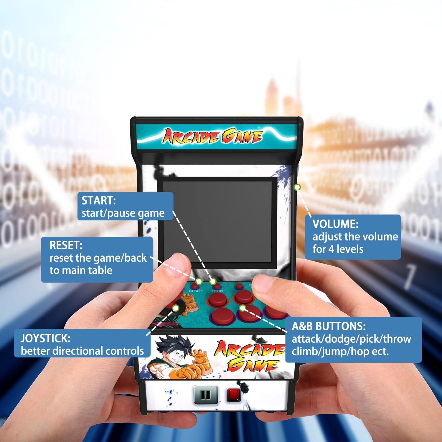 Mini Arcade Machine, Built in 156 Classic Retro Games, 2.8 Inch Screen | 156 Classic 16-Bit Video Games, Handheld Game Console, Rechargeable Battery, Support for TV Output, Birthday Present for kids