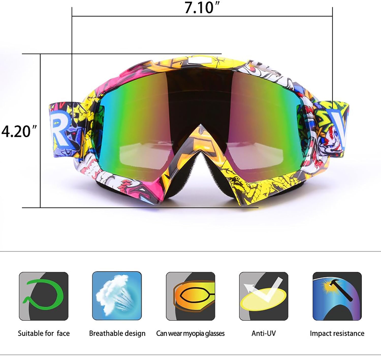 Dirt Bike Goggles, ATV Motorcycle UTV MX OTG Accessories Goggle Glasses & Anti Fog Ski Goggles, Racing Skiing Dirtbike