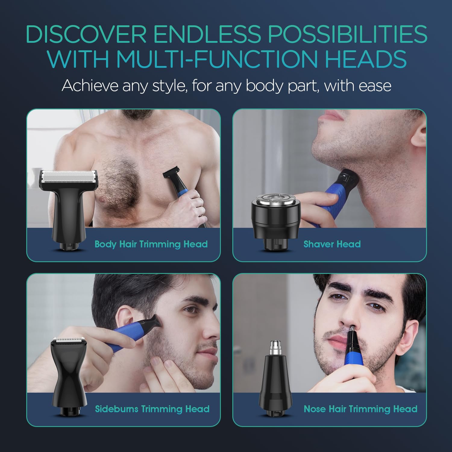 VOYOR Beard Trimmer for Men, Electric Razor for Face, Body & Nose, Wet/Dry