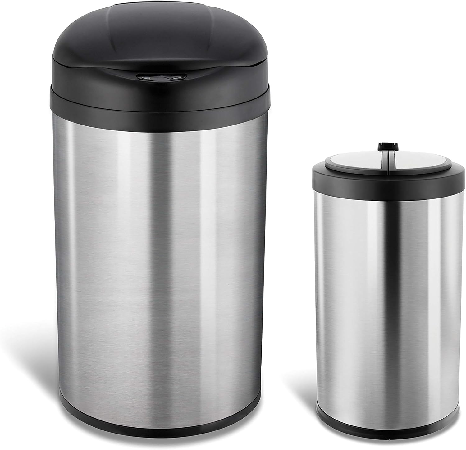 NINESTARS CB-DZT-50-98-1C Automatic Touchless Motion Sensor Oval & Rectangular Trash Can Combo Set, 13.2 Gal. 50 L. & 2.1 Gal.8 L., Stainless Steel
