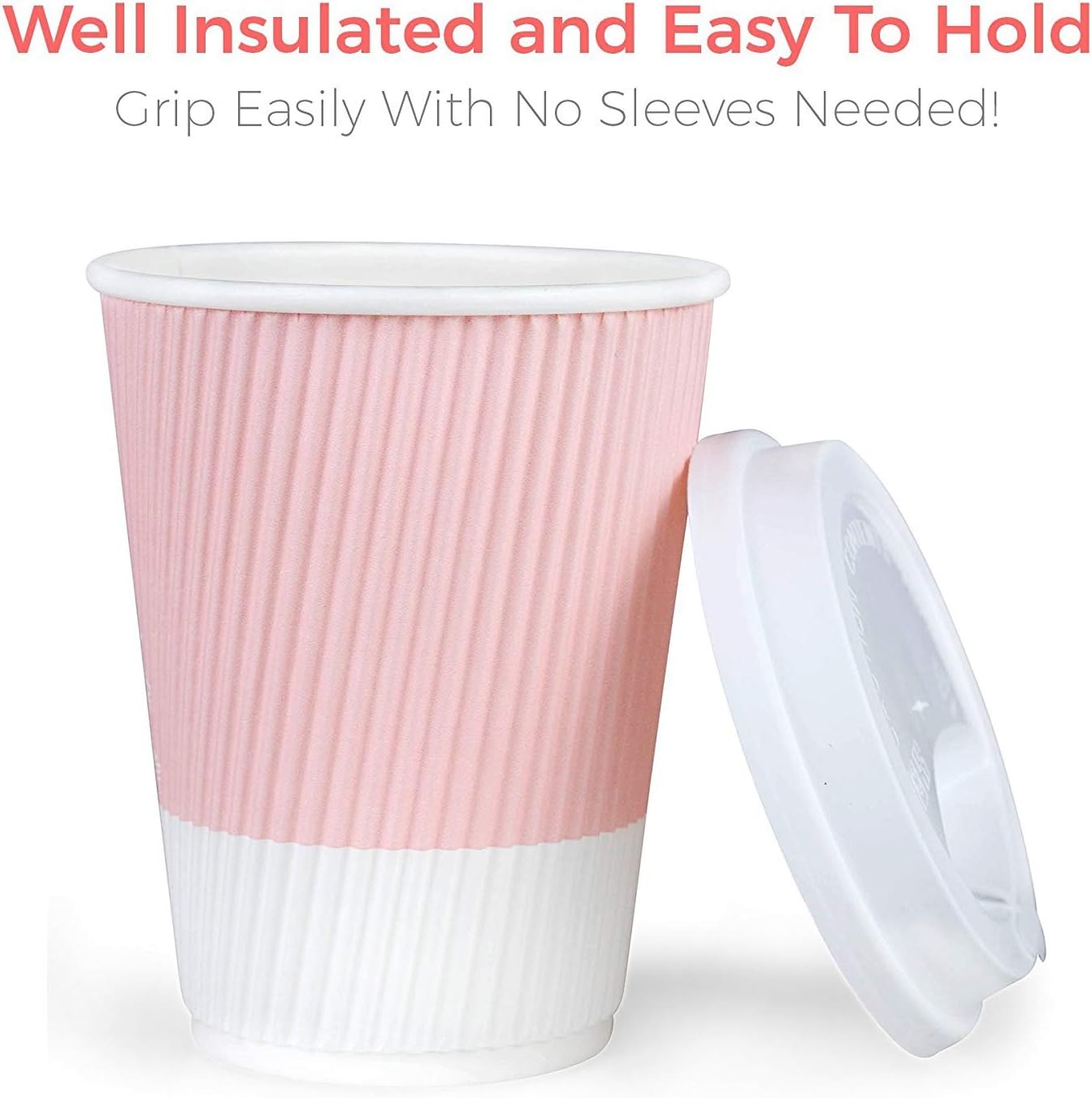 Disposable Coffee Cups With Lids - (80 set) 12 oz Paper To Go Coffee Cups With Resealable Lids Prevent Leaks! Travel Insulated Hot Beverage Drink Cup. Will Not Bend With Heat or Burn Fingers