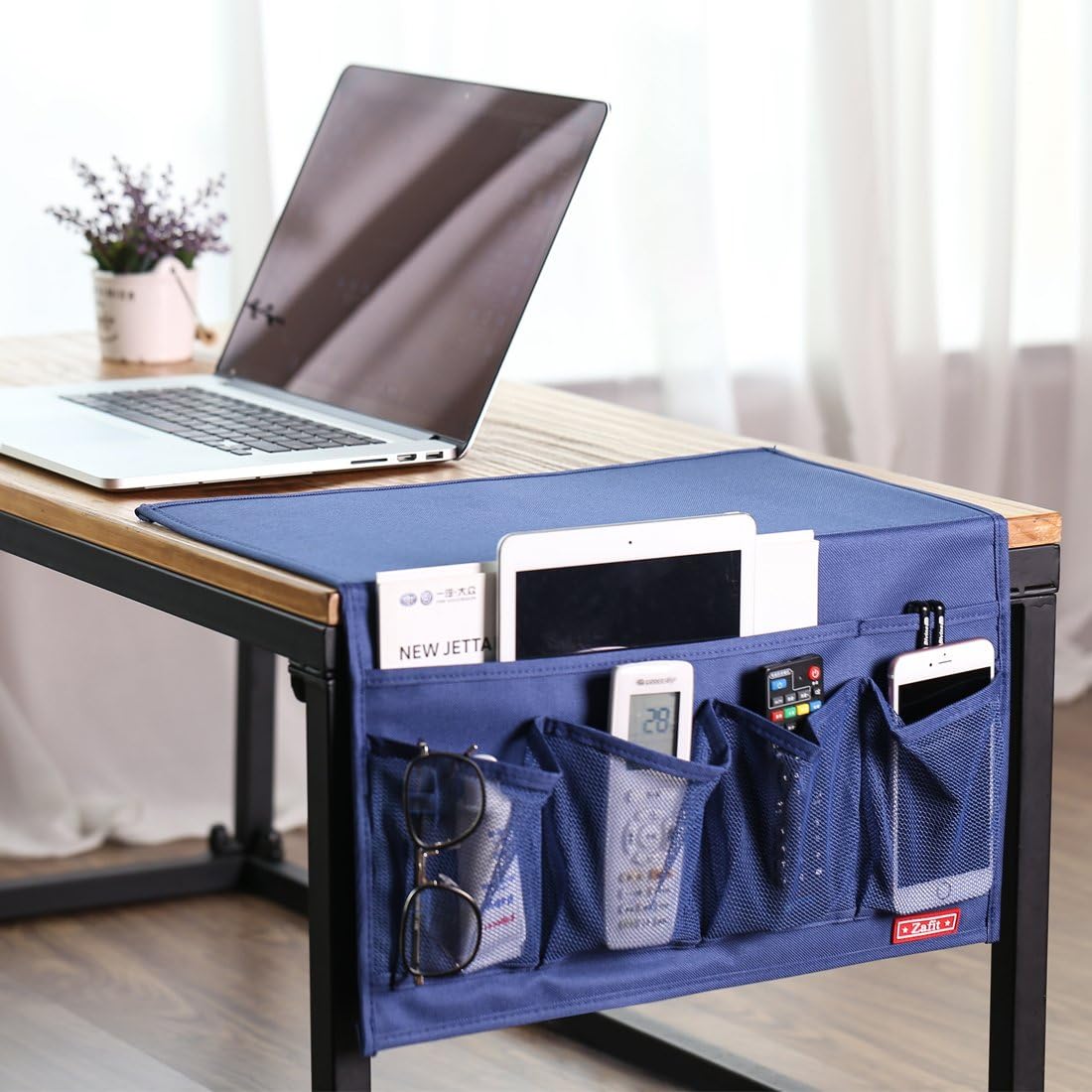 Zafit Bedside Storage Organizer, Table Cabinet Bedside Organizer Caddy for Remotes Phone Glasses (Classic 4 Pockets-Grey)