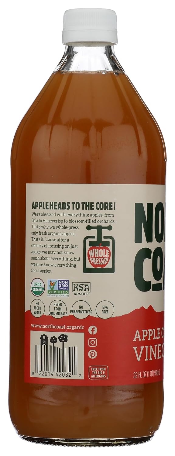 North Coast, Vinegar Apple Cider Raw Unfiltered Organic, 32 Fl Oz