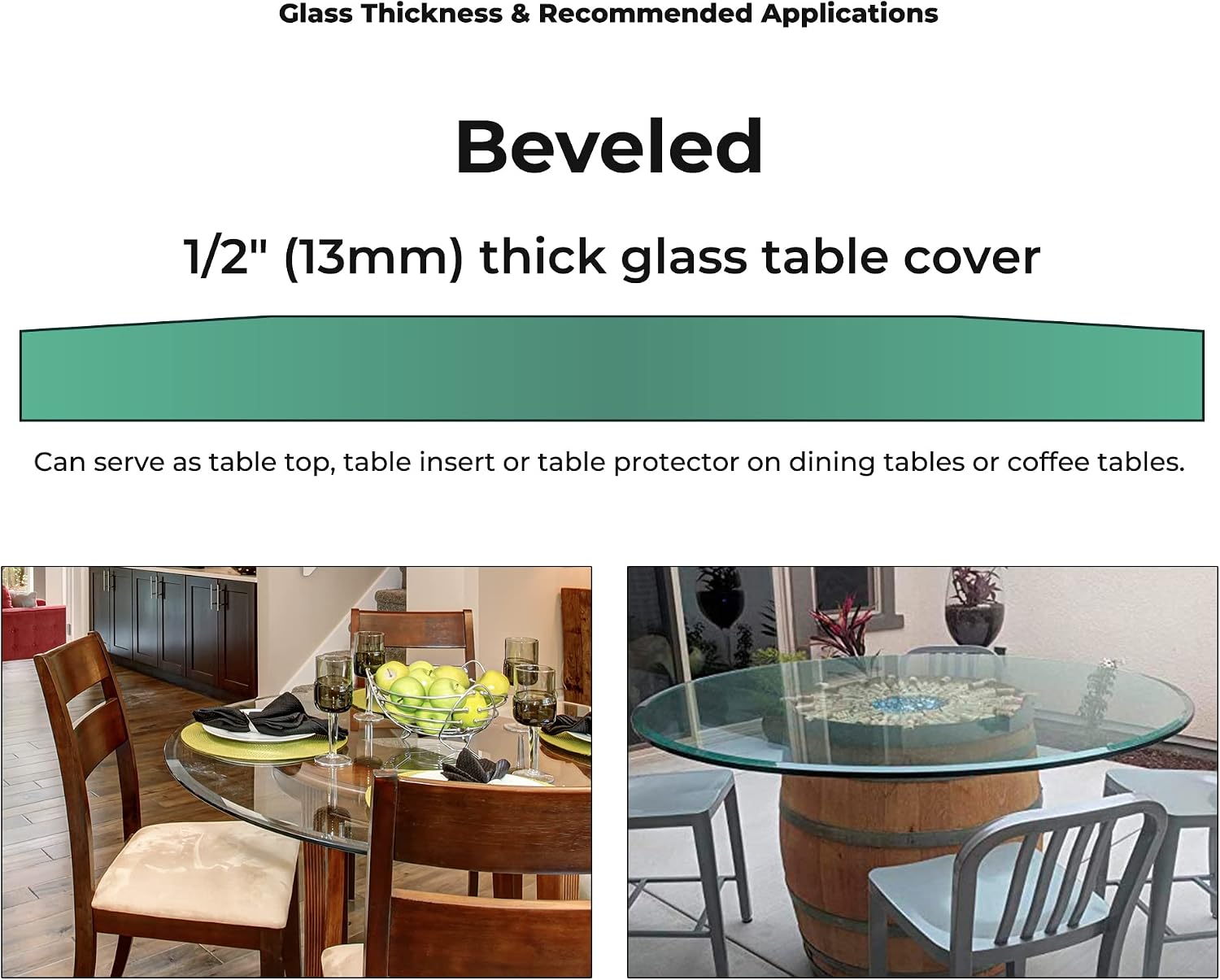 22 Inch Round Tempered Beveled Polished Edge Glass Table Top -1/2” Thick Round Glass Table Top–Heavy Duty, Dining, Coffee, and Office Tables by Fab Glass and Mirror