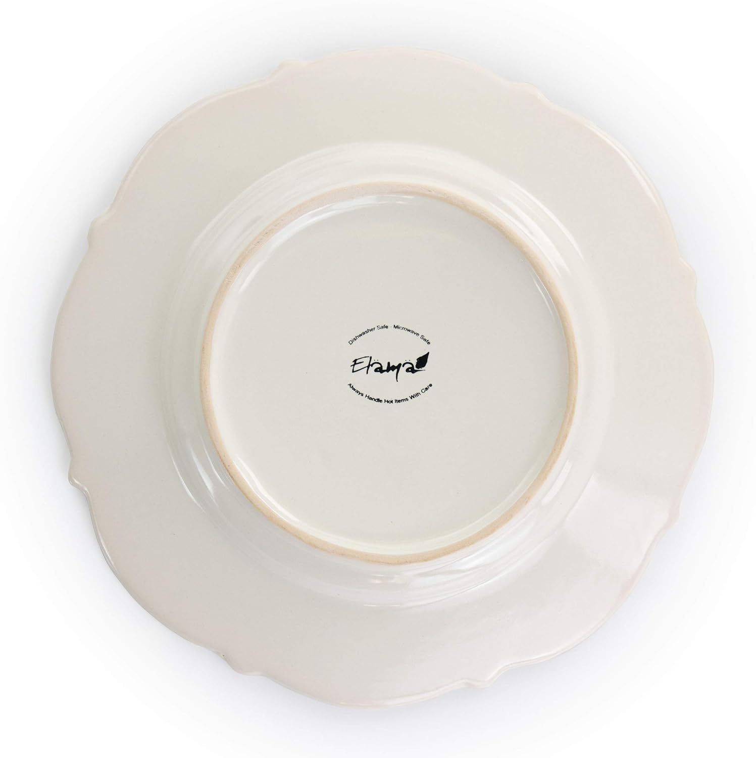 Elama Round Decorated Stoneware Scallop Embossed Dinnerware Dish Set, 16 Piece, Luna