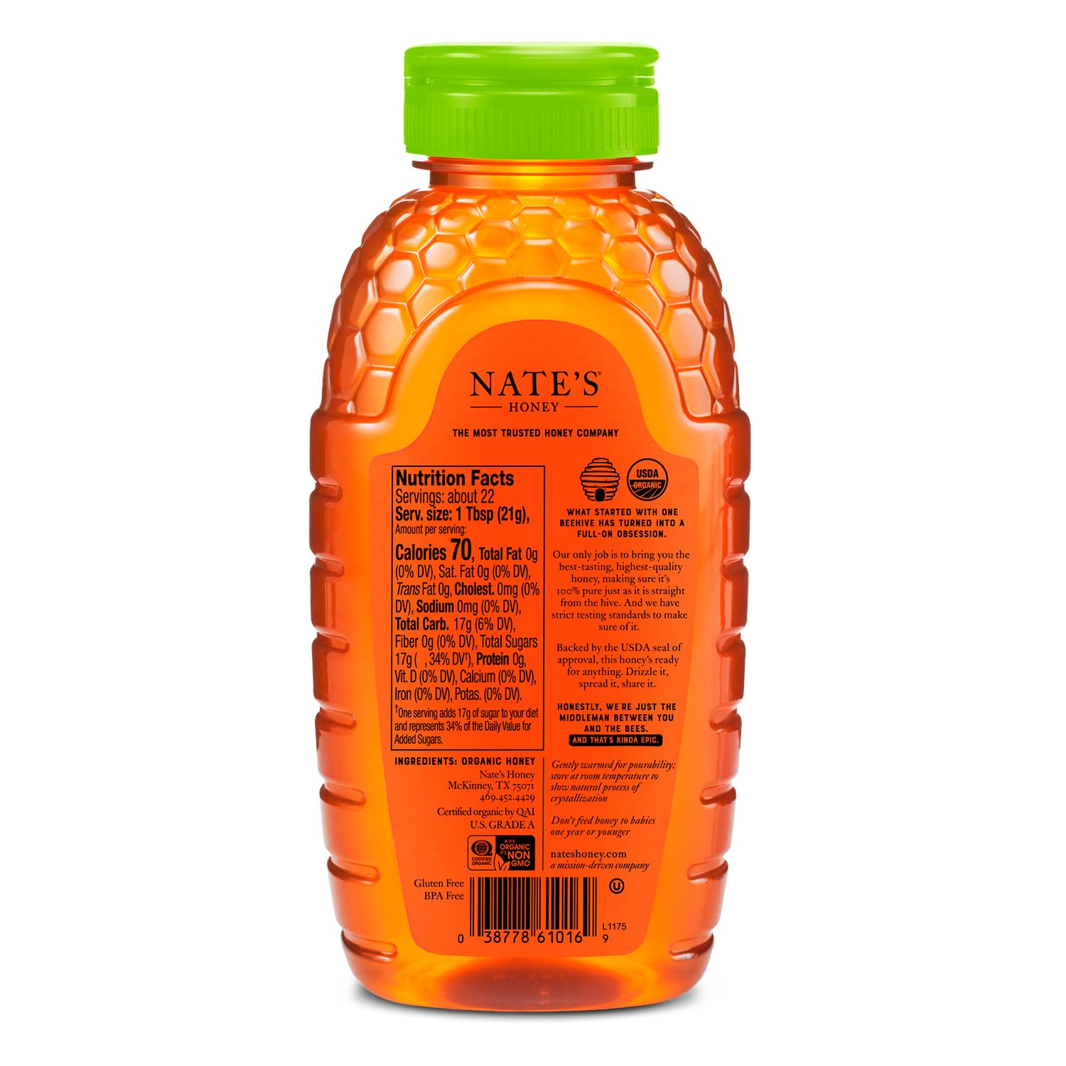 Nate's Organic Honey - 32oz. Squeeze Bottle