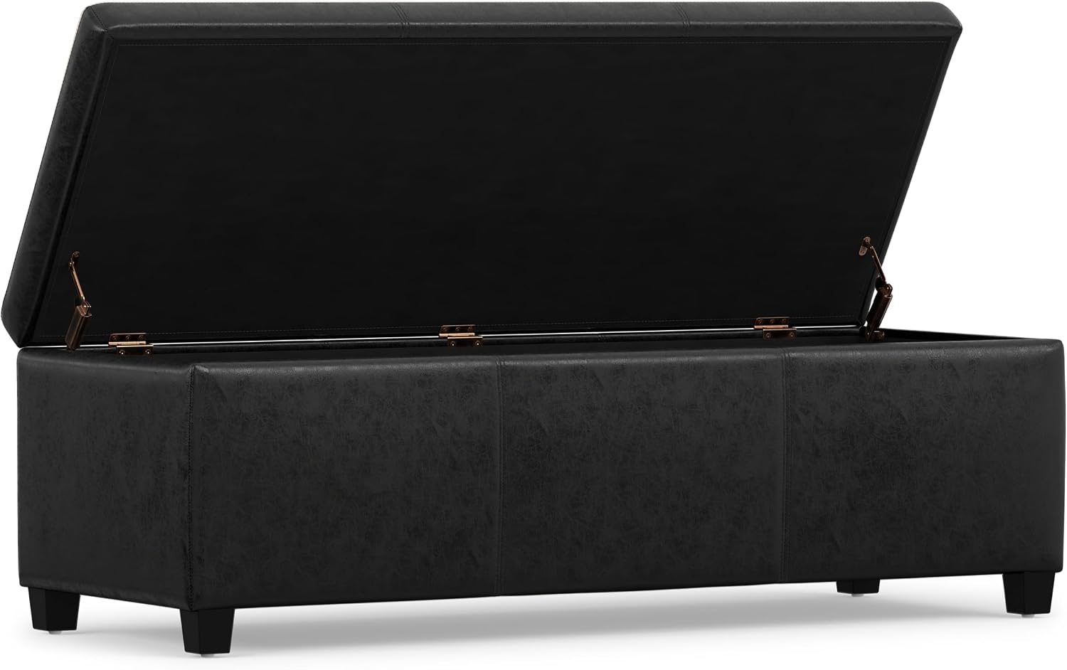 SIMPLIHOME Avalon 48" Wide Vegan Leather Storage Ottoman in Brown
