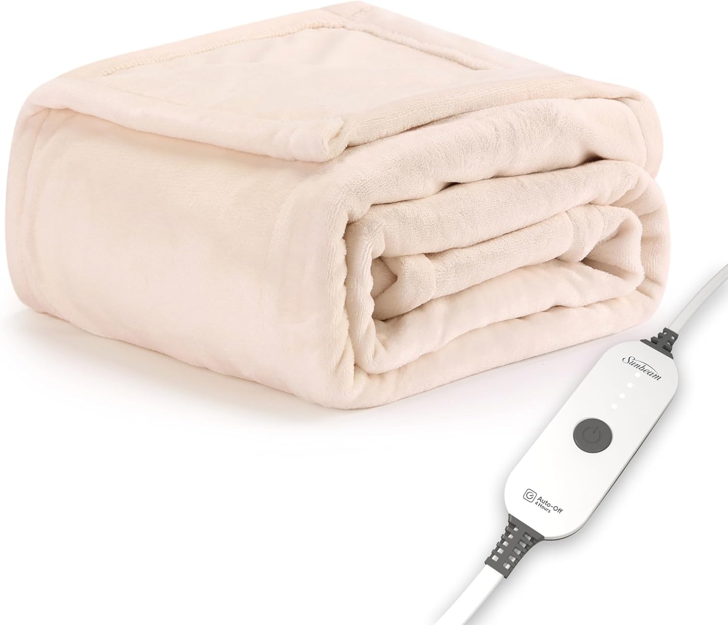 Sunbeam Electric Royal Posh Velvet Heated Blanket, 12 Heat Settings, 12-Hour Selectable Auto Shut-Off, Fast Heating, Warm and Lush, Champagne Color, King, 90" x 100"