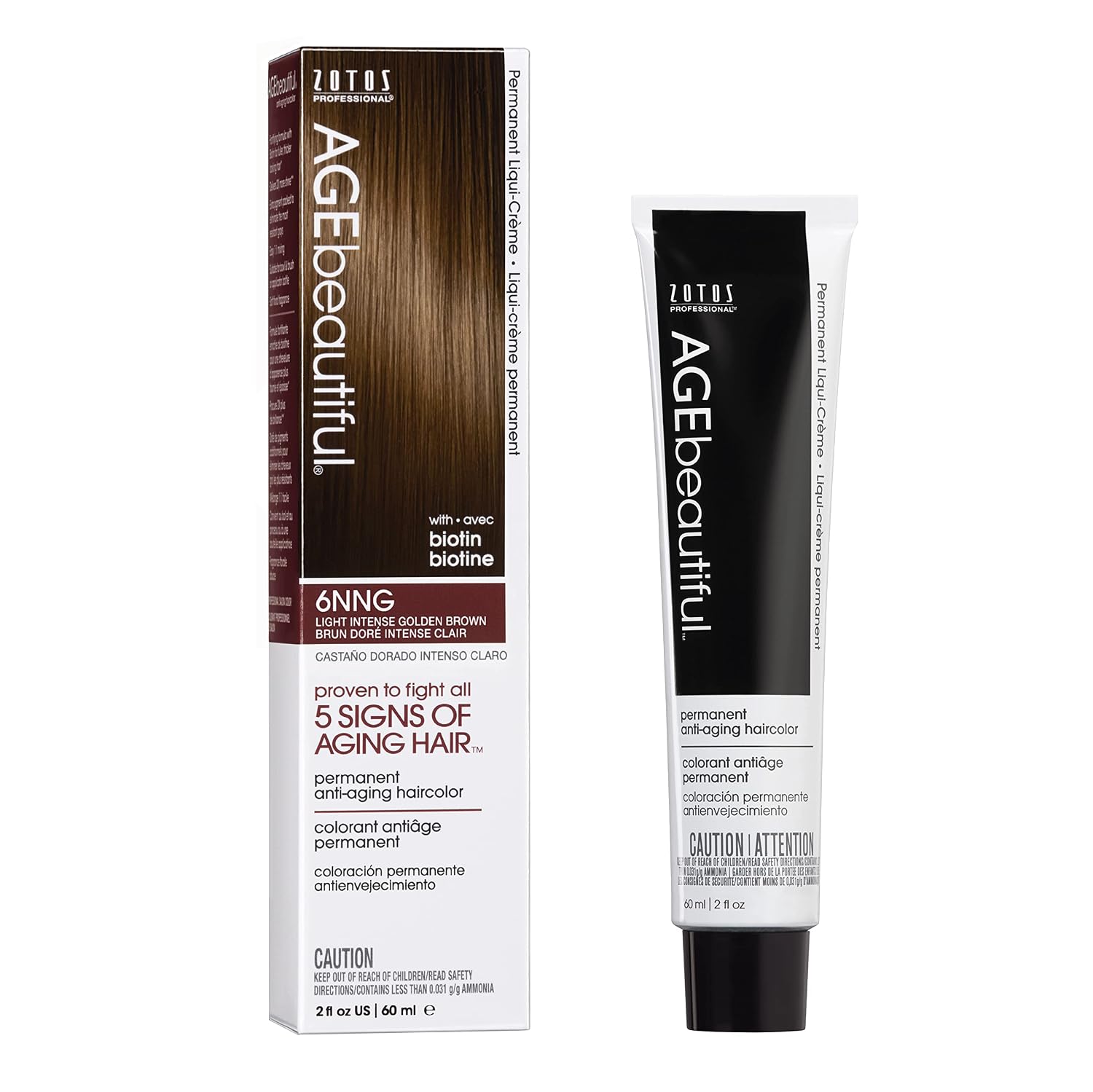 AGE beautiful Permanent Hair Color Cream, 100% Gray Coverage Hair Dye with Biotin Anti-Aging Formula for Fuller, Thicker Hair, Professional Salon Quality