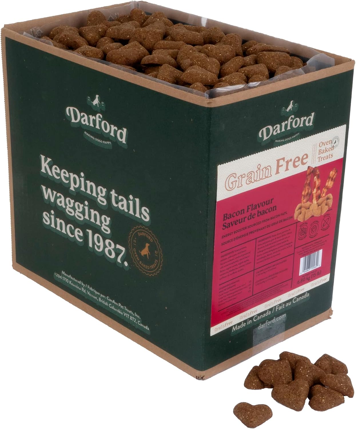 Darford Grain-Free Dog Treats – Tasty Bacon Flavor Minis – Heart-Shaped Crunchy Biscuits – No Corn, Wheat