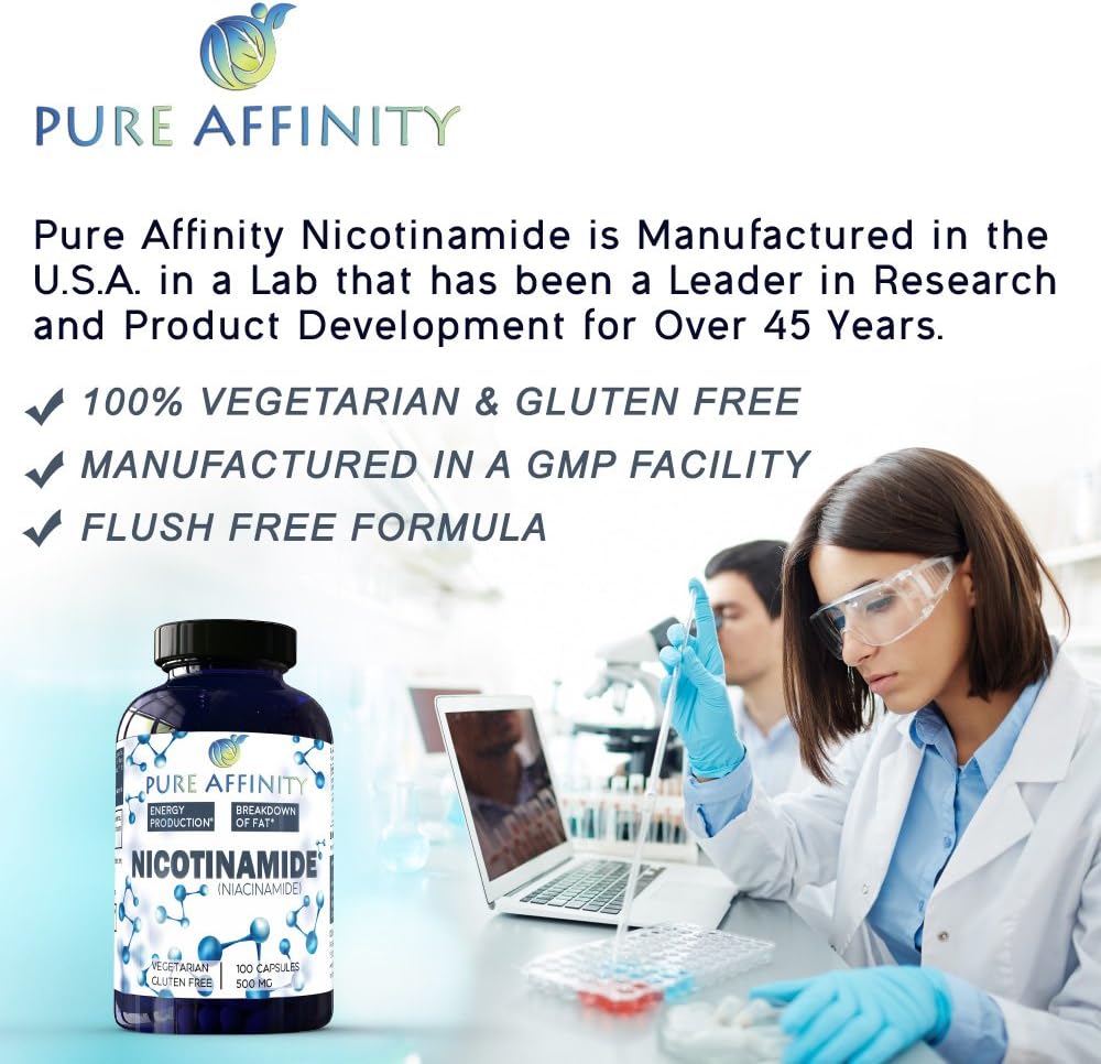 B3 Nicotinamide 500 mg Effective Flush-Free Niacin. Energy Booster, Cell Regenerator, That Supports Cognitive Decline