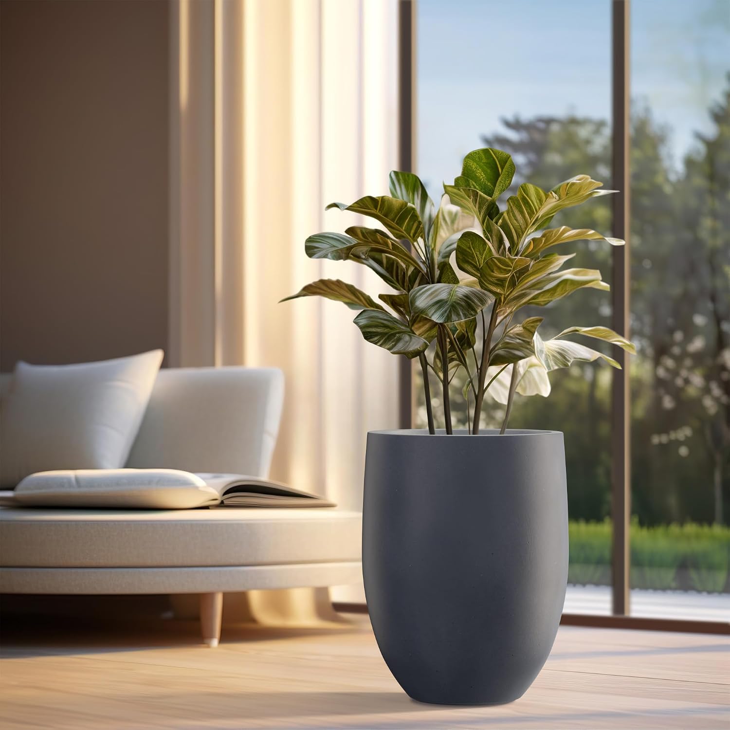 Kante Tall Concrete Planter 21.7" Modern White Floor Pot for Indoor Outdoor
