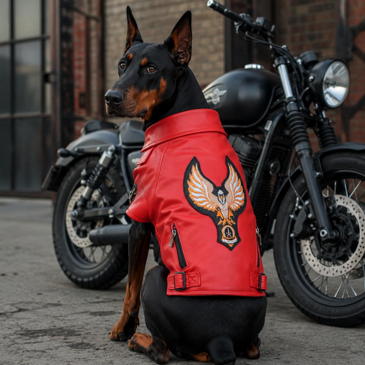 Lovelonglong Cool Dog Leather Jacket, Warm Coats Dogs Windproof Cold Weather Coats for Large Medium Small Dogs with Eagle Embroidery Black XS