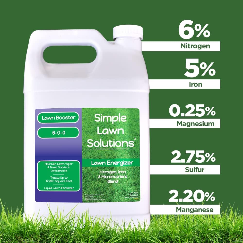 Commercial Grade Lawn Fertilizer with Iron- Liquid Fertilizer Spray- Nitrogen and Iron for Deeper Green Turf- Any Grass Type - Simple Lawn Solutions - Lawn Energizer - 32 Ounce
