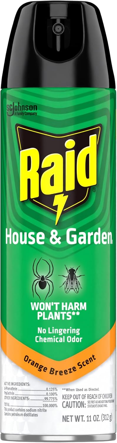 Raid House and Garden Insect Killer Spray, for Indoor and Outdoor Use, Won't Harm Plants, Insect Spray, Orange Breeze Scent, 11 oz