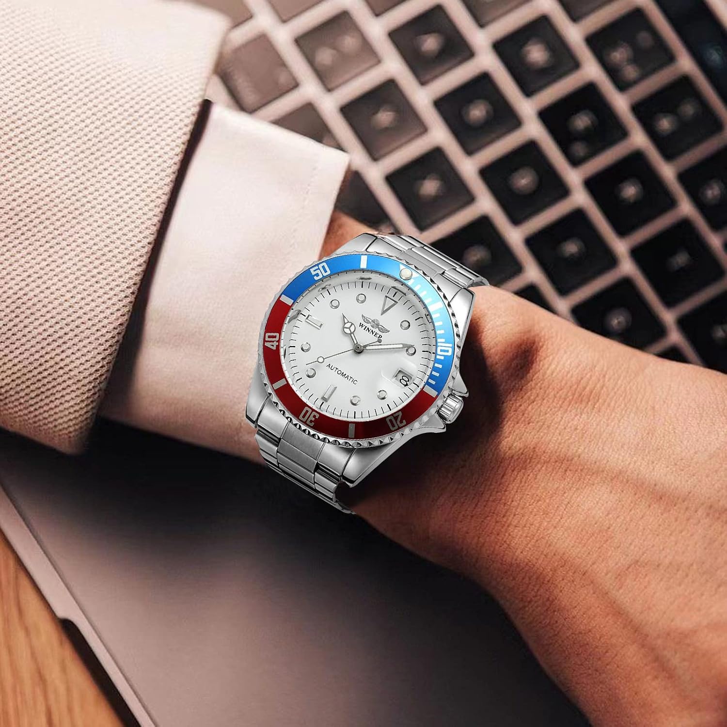 MASTOP Men Automatic Mechanical Watches Full Steel Waterproof Mens Watches | Calendar,Fashion Wristwatch for Men