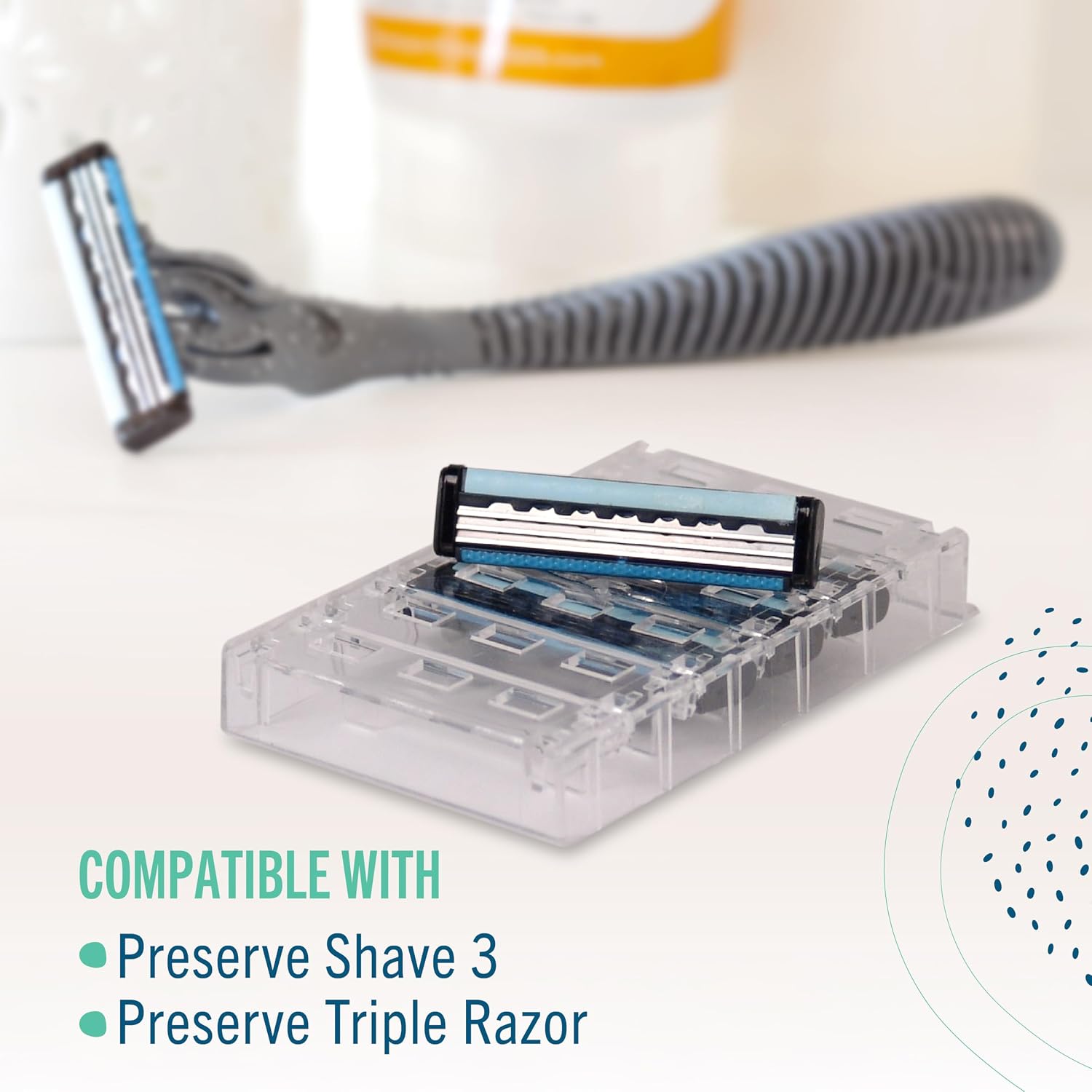 Preserve Shave 3 Razor Blade Refills, Titanium-Coated, Vitamin E, Aloe, 4ct | Unisex Refills for Face & Body; Fits Shave 3 & Triple Razor Handles; Eco-Friendly Paperboard; Cruelty-Free