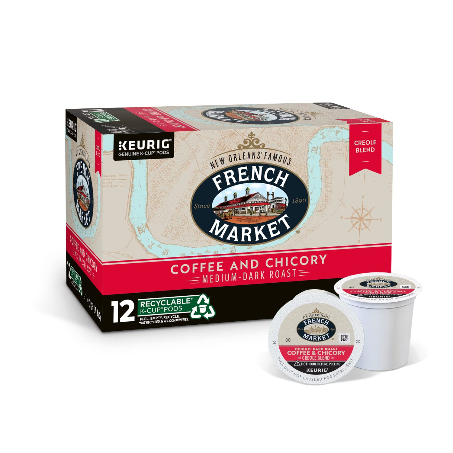 French Market Streetcar Blend Dark Roast Single Serve Coffee Pods, 12ct Box (Pack of 6)