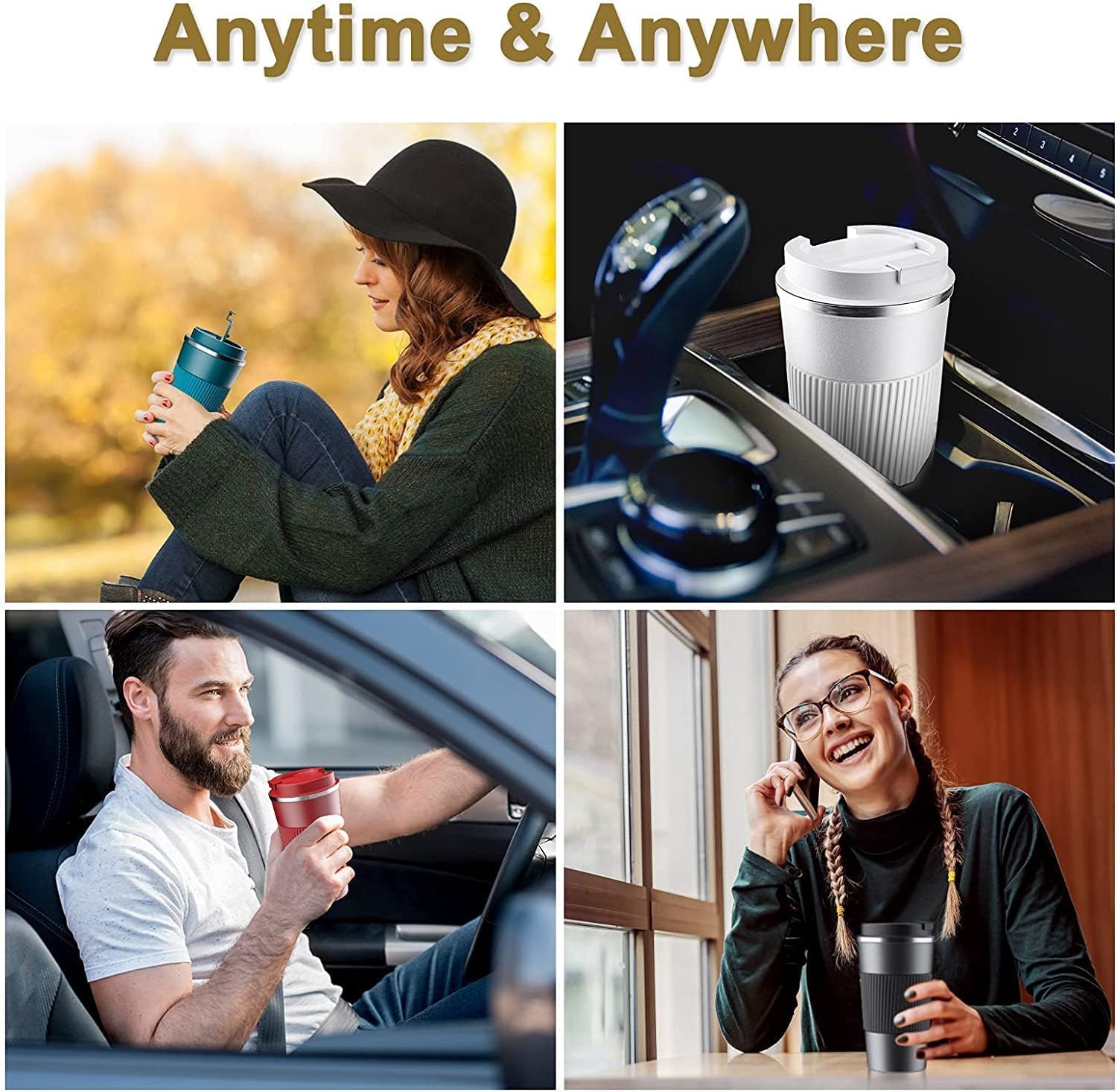 16oz Travel Coffee Mug Spill Proof, Insulated Coffee Mug with Lid, Leakproof Coffee Tumbler, Stainless Steel Vacuum Coffee Cup for Hot/Cold Drinks