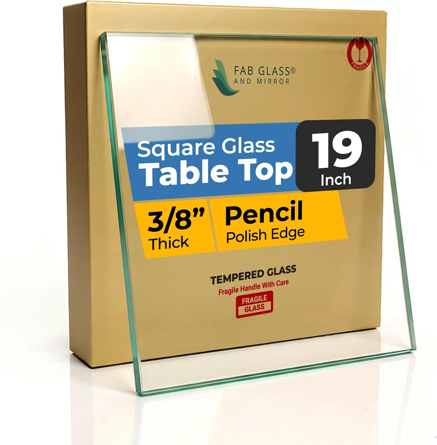 Clear Tempered Glass Table Top 22 Inch Square Flat Polished Edge with 1/4 Inch Thickness for Dining, Coffee or Side Tables by Fab Glass and Mirror