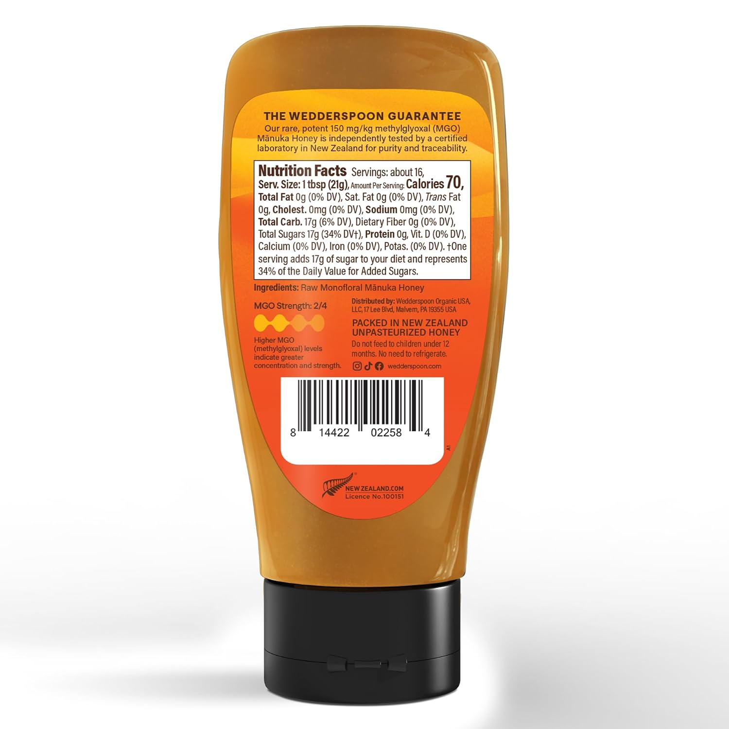 Wedderspoon Raw Manuka Honey 150+ MGO, 8.8 Oz