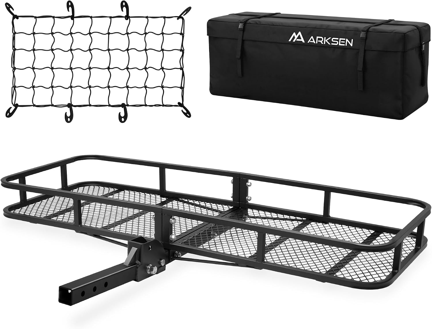 60" x 23" x 5.5" Folding Hitch Cargo Carrier Basket, 500 Lbs Heavy Duty Rear Trailer Hitch Cargo Rack Fits 2" Receiver for SUV, Truck & Van, Ideal for Camping & Travel