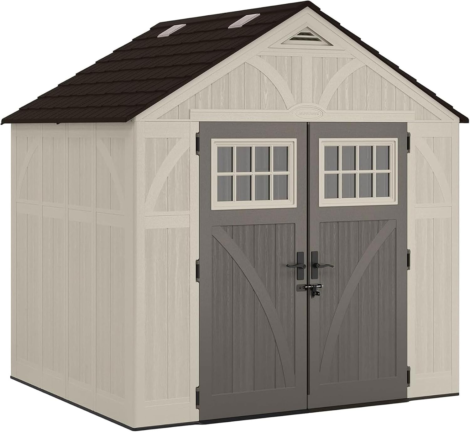 Suncast 8x7 Ft. Outdoor Storage Shed - Large Resin Shed with Floor, Lockable Double Doors