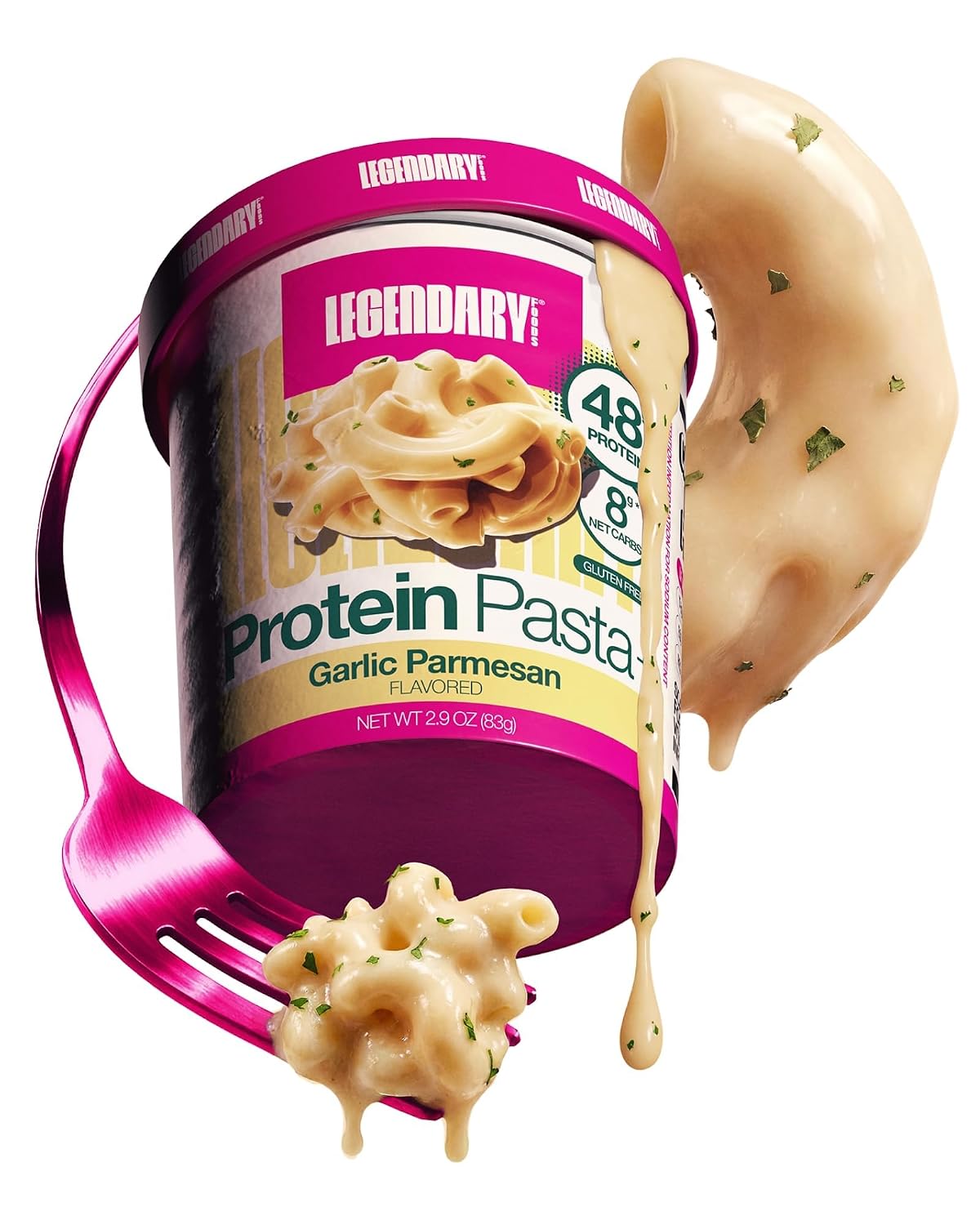 Legendary Foods 48g Protein Pasta Gluten Free Garlic Parmesan Cup | 8g Net Carbs, High Fiber Keto Pasta, Instant Protein Lunch - Low Carb Diet, Microwave Pasta Cups, Post workout Quick Meal
