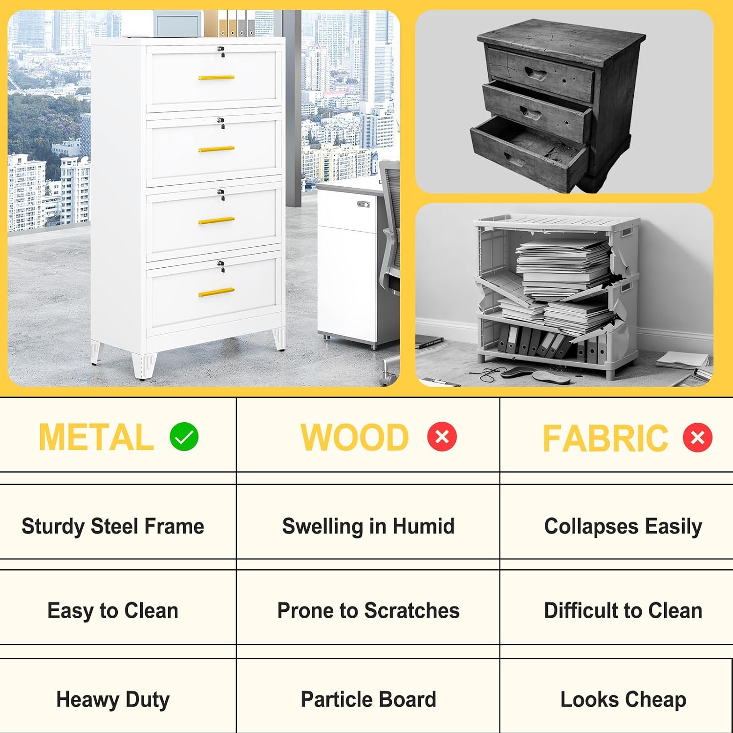 3 Drawer File Cabinet, Office Mobile Filing Cabinet, Printer Stand | All-in-One Office Storage, 3 Storage Drawers, 2 Adjustable Shelves, Lockable Cabinet, 4 Casters, 46.5-Inch Top