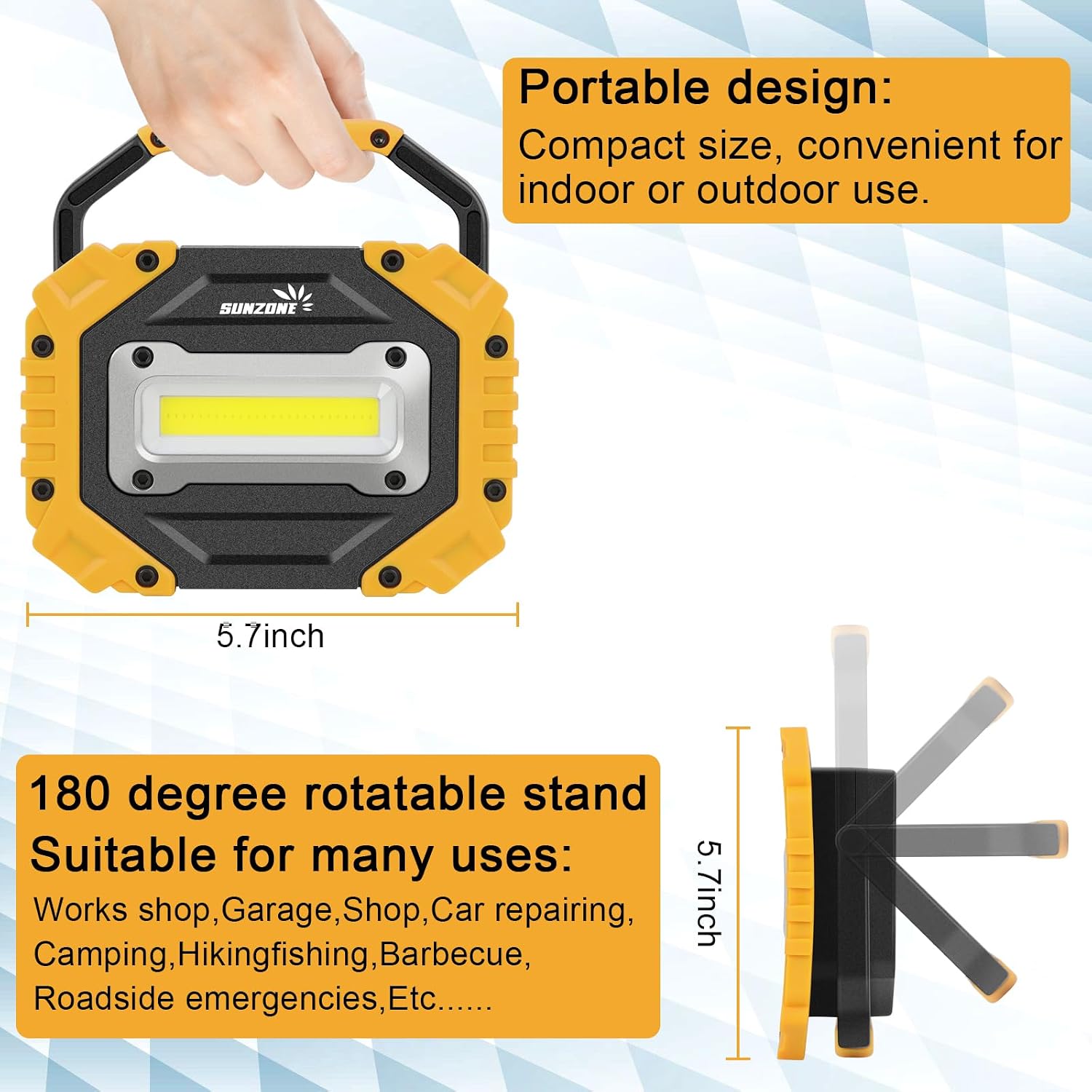 Sunzone LED Work Light, Rechargeable Work Lights with Magnetic Base, 2 Pack
