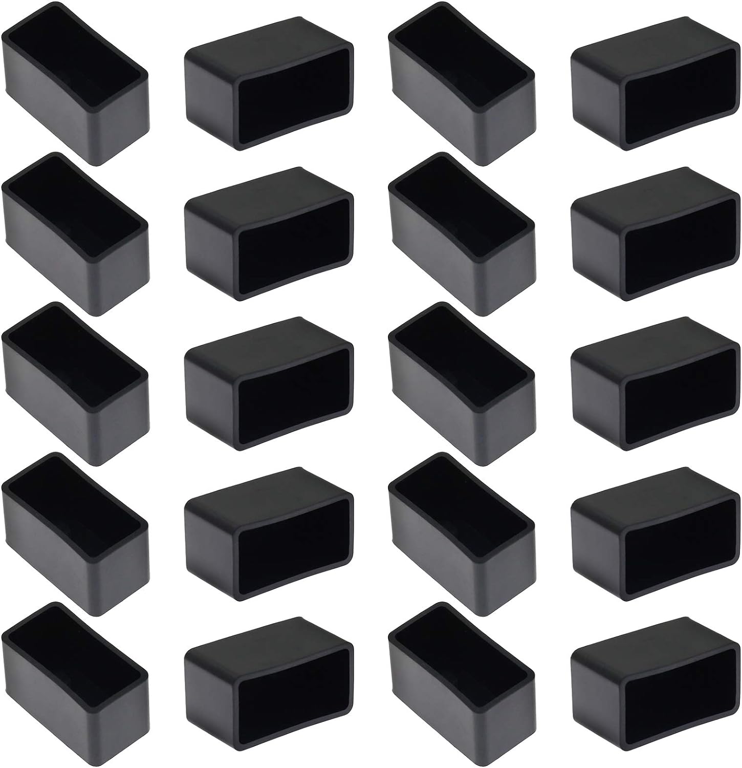 Bonsicoky 20Pcs Rectangle Rubber Furniture Leg Caps (3/4" x 1-1/2"), Vinyl Flexible Chair Leg Floor Protectors for Patio Indoor Chair Table Bed