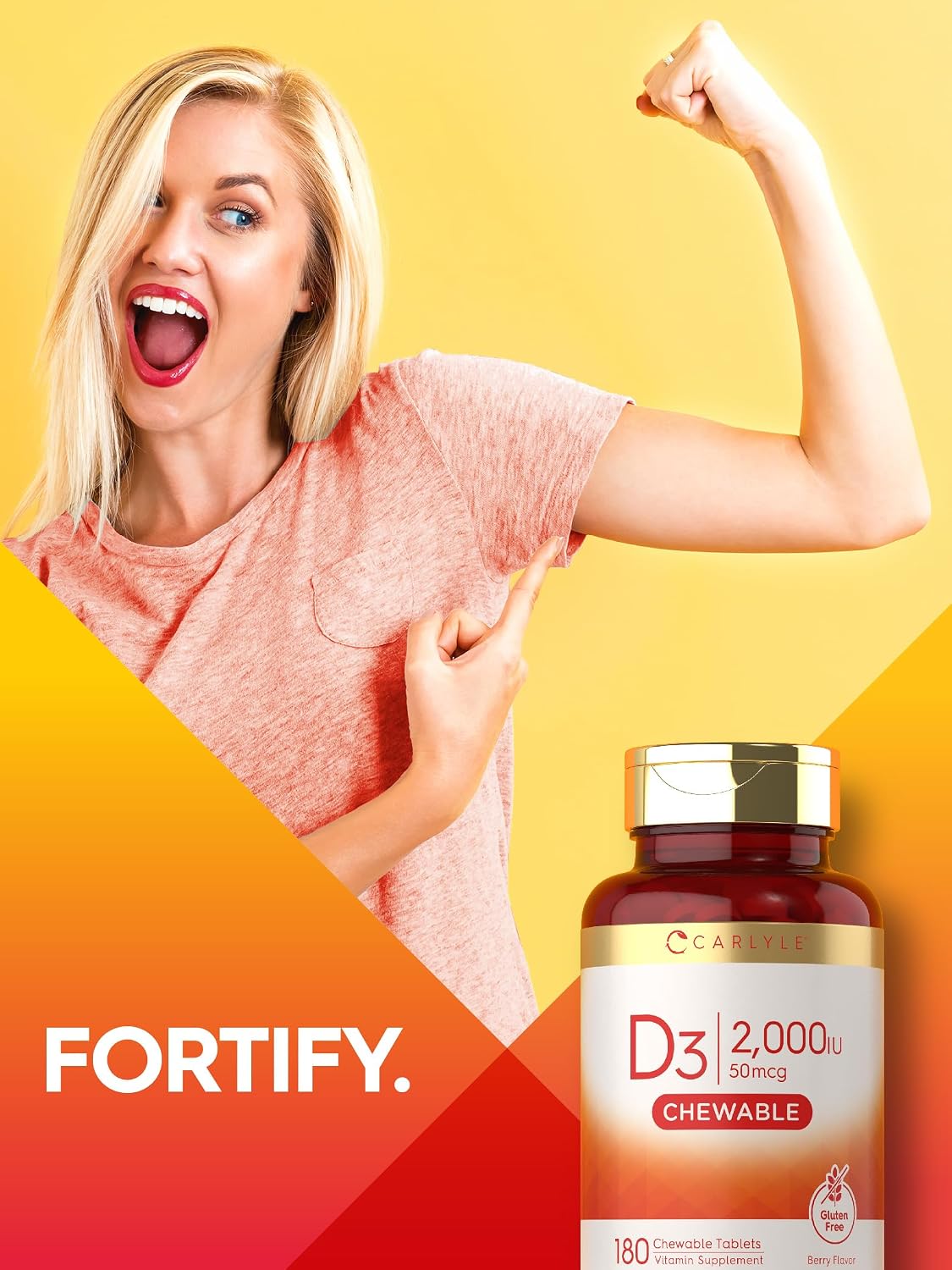 Carlyle Chewable Vitamin D3 2000 IU (50mcg) | 180 Chewable Tablets | Berry Flavor | Vegetarian, Non-GMO and Gluten Free Supplement