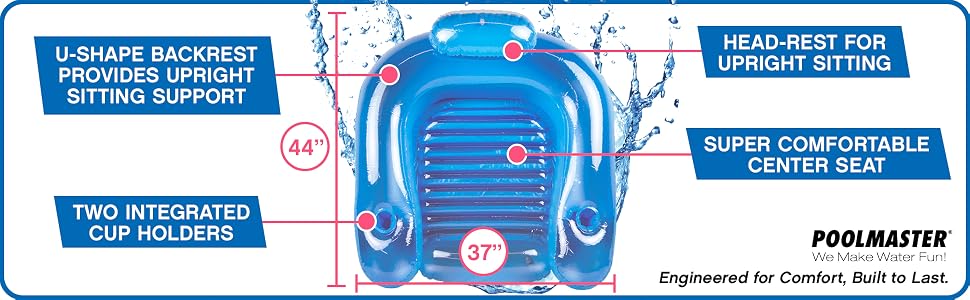 durable pool float, UV resistant chair, pool float with cup holders, ergonomic backrest