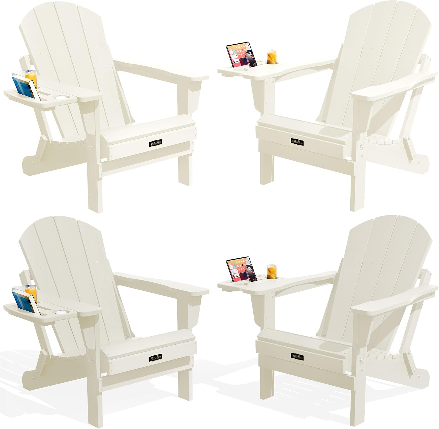 SERWALL Folding Adirondack Chairs with Cup Holder, Outdoor Fire Pit - Blue
